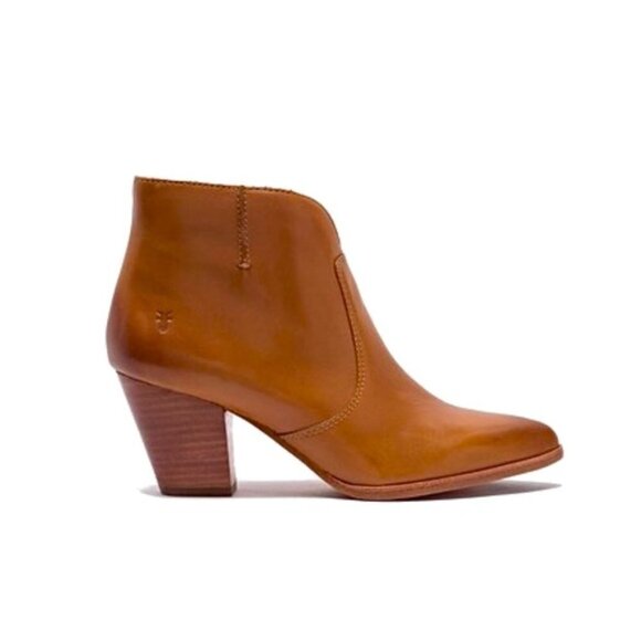 $349 Frye Jennifer Genuine Leather Cognac Pointed Toe Zip Up Cute Ankle Bootie - Picture 6 of 16